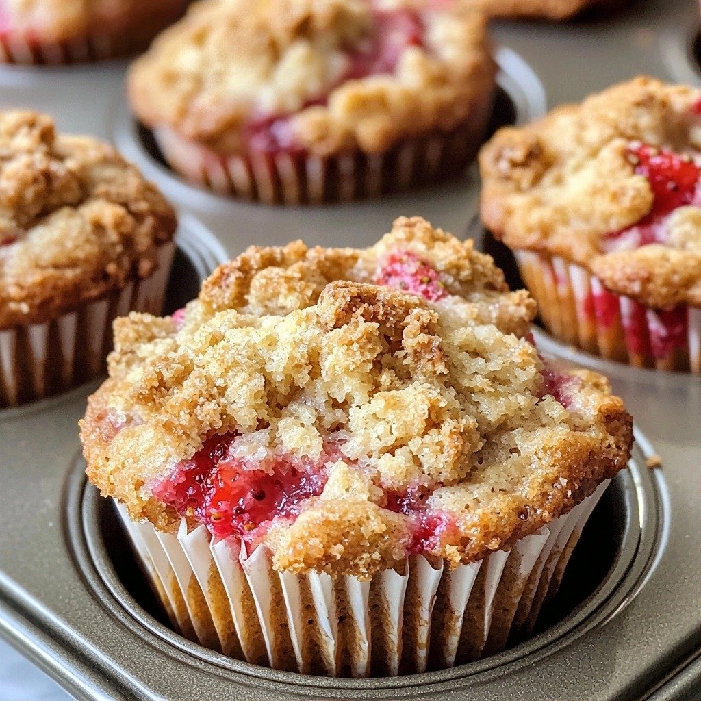 Strawberry Rhubarb Muffins with Pecan Streusel - featured image