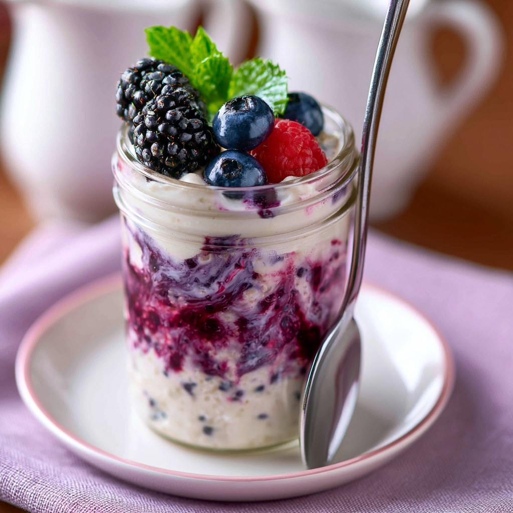 High Protein Post Workout Easy Berry Overnight Oats