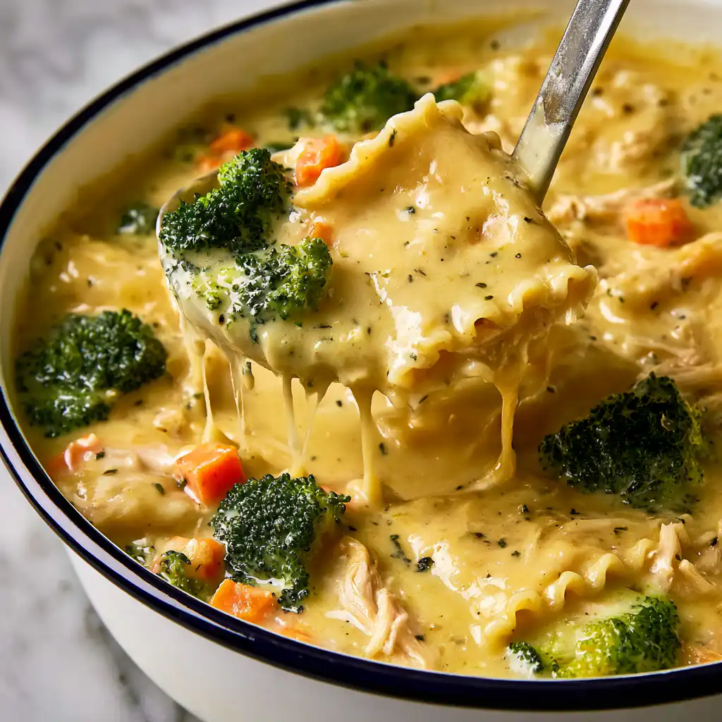 Broccoli Cheddar Lasagna Soup Without Heavy Cream - step by step